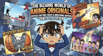 名探偵コナンのアニオリ回を徹底分析！30m先から釣り竿、ハンガーで殺意爆発など、物理法則や論理を超越した伝説回を網羅。SNSで話題の「ツッコミどころ」を体系的に解説します。